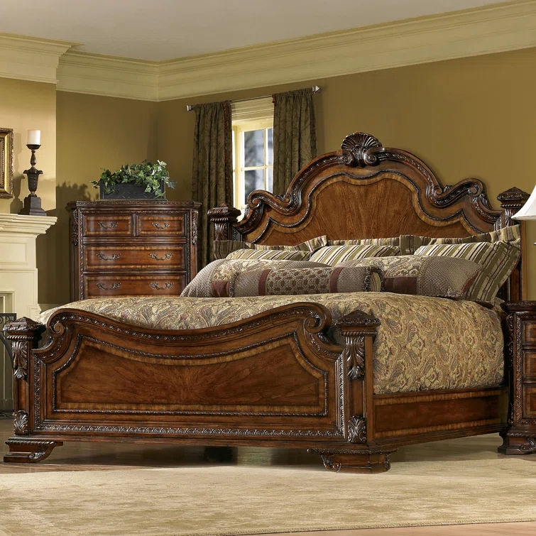 Old World Solid Wood Standard Bed Solid wood cherry wood spell carving bed queen bed king bed