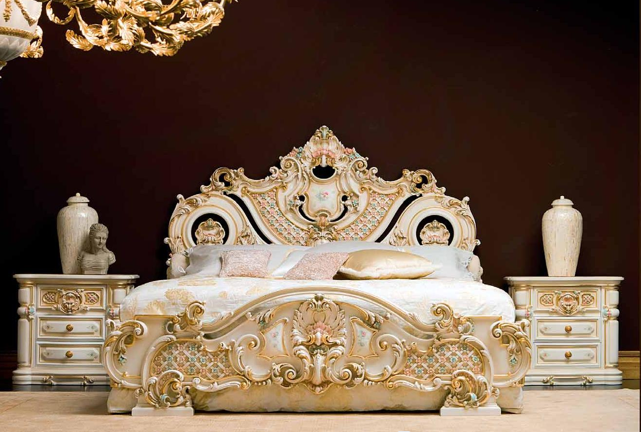 Italian luxury fashionable European baroque neoclassical furniture Queen bed full King Bec carving B
