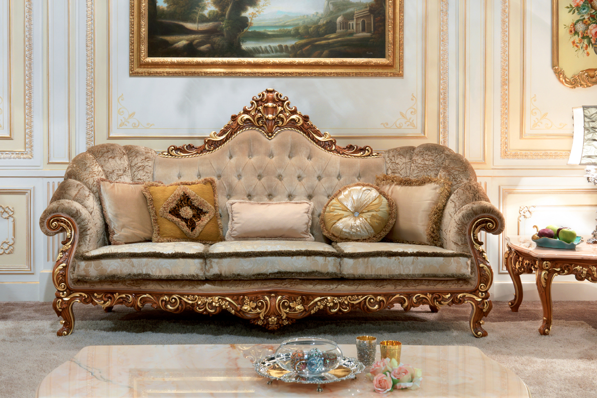 Italian luxury fashionable European baroque neoclassical furniture livingroom  Carving Sofa 3 seater