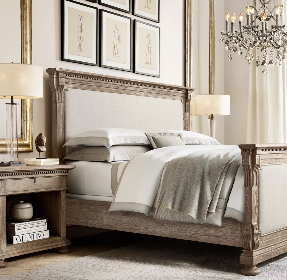RH ST. JAMES FABRIC PANEL BED WITH FOOTBOARD DRESSER